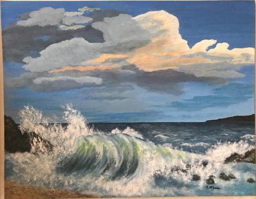 Acrylic on canvas, Crashing waves seascape.